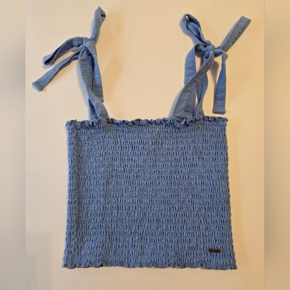 Hollister Sky Blue Smocked Cropped Tank with Tie Straps Concert Festival Coastal - Picture 5 of 7